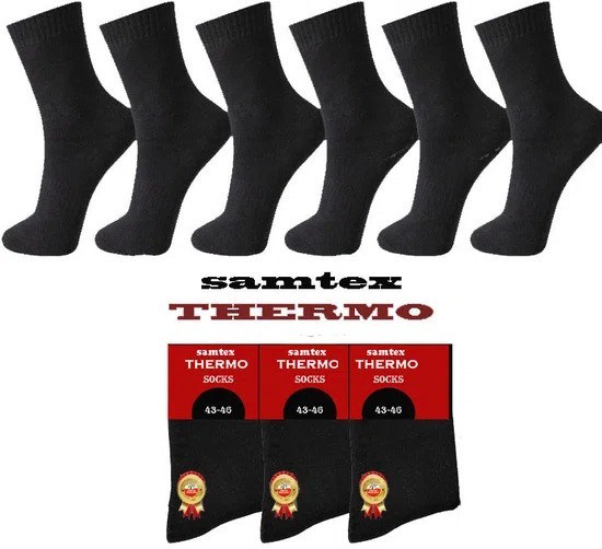 6 paar Samtex badstof THERMO sokken ( zwart )
