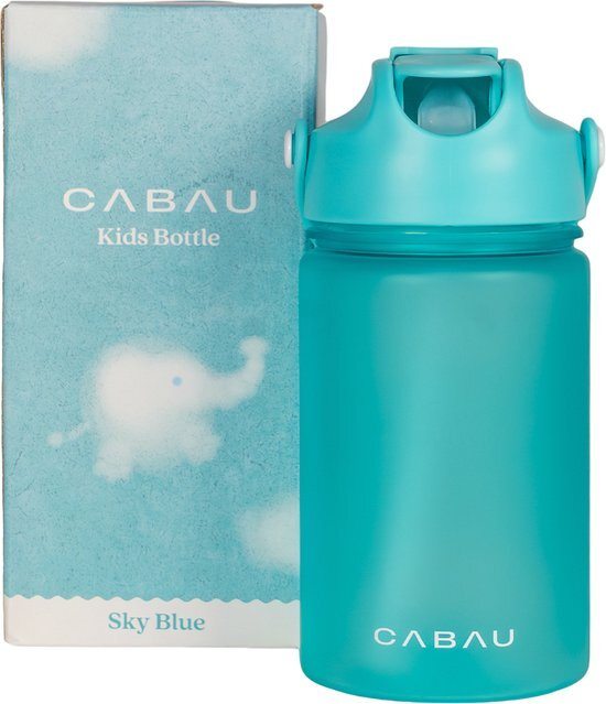 Cabau Kinderfles | Drinkfles voor kinderen | 400 ml | Blue | Handige bijt-drinktuit | Met gratis stickervellen | BPA- & Lekvrij | Drinkfles met rietje kinderen | Waterfles kinderen | Twee kleuren | Cadeau voor kind